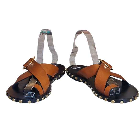 Isabel Marant Jolda Brown leather crossover straps with Gold Buckle Studded - Picture 7 of 16